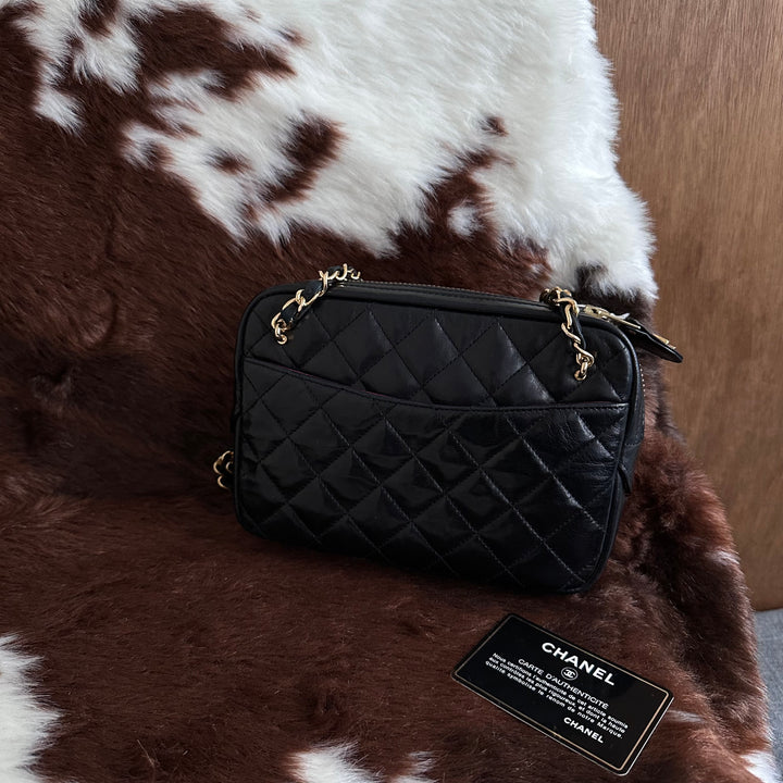 CHANEL Vintage Mini Double Chain Shell Bag 😍｜Black Quilted Leather × Dual Chain Carry × Compact Yet Spacious