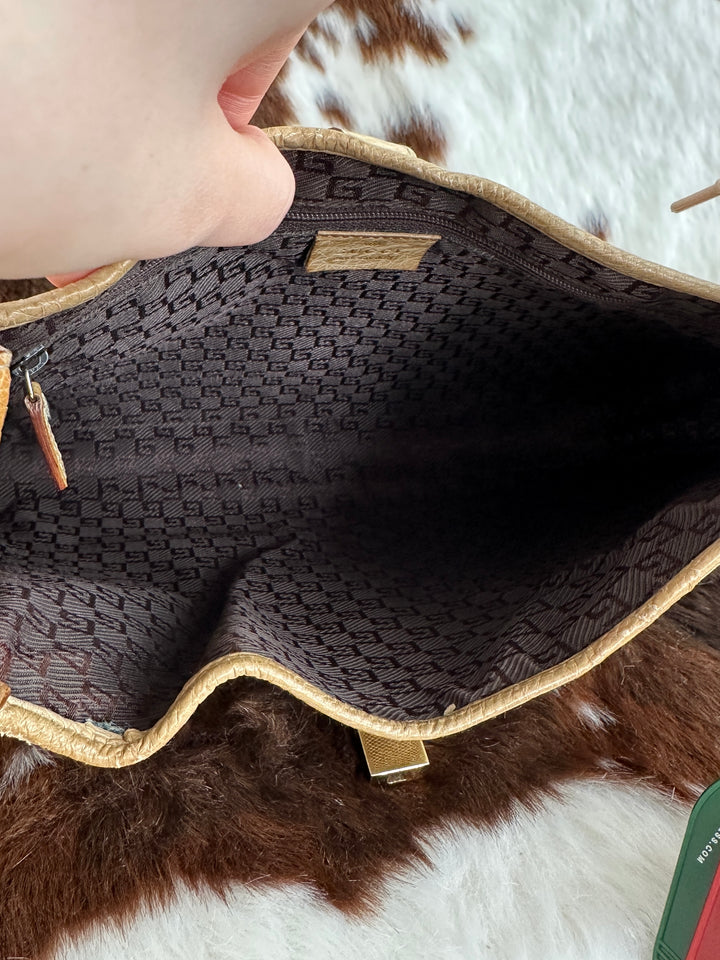 Gucci Jackie Ostrich-Trim Hobo Bag 🤎｜Rare Exotic Patchwork × Iconic Jackie Clasp × GG Logo Lining