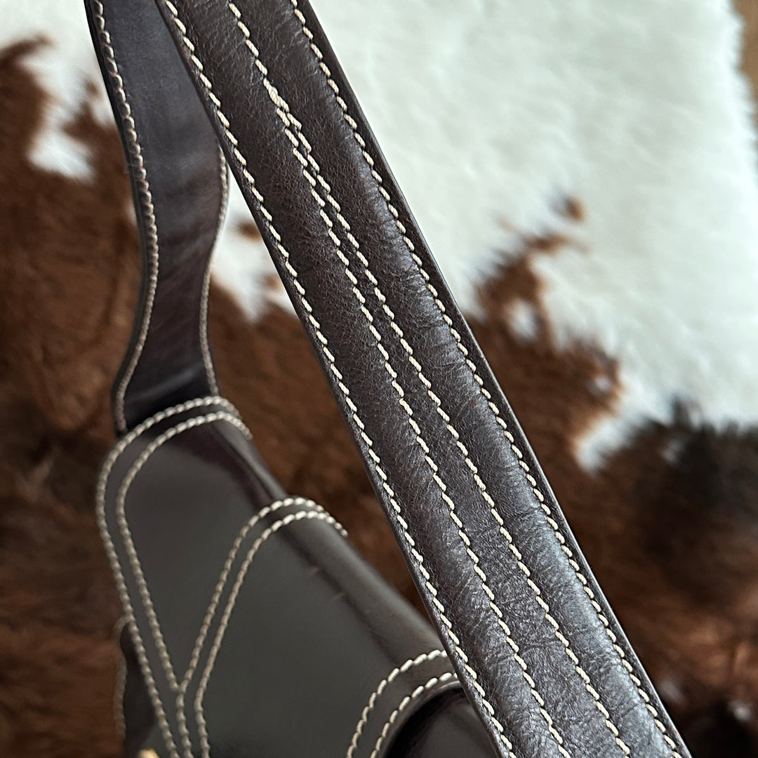 CELINE Leather Hobo Bag 🤎｜Rich Chocolate Leather × Contrast Stitching × Soft Relaxed Silhouette