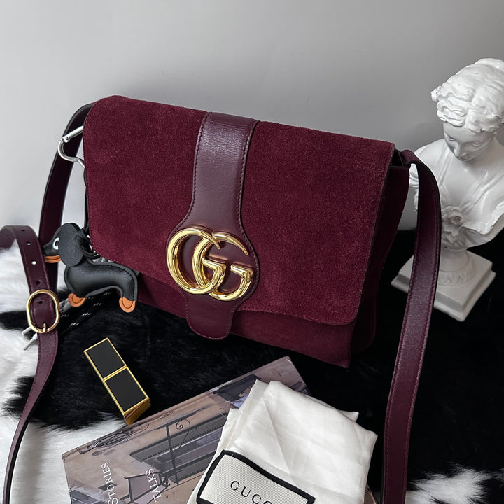 Gucci Large GG Suede Messenger Bag ❤️｜Oversized GG Hardware × Rich Burgundy Suede × Rare Full Set Find