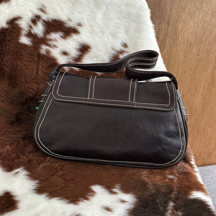 CELINE Leather Hobo Bag 🤎｜Rich Chocolate Leather × Contrast Stitching × Soft Relaxed Silhouette