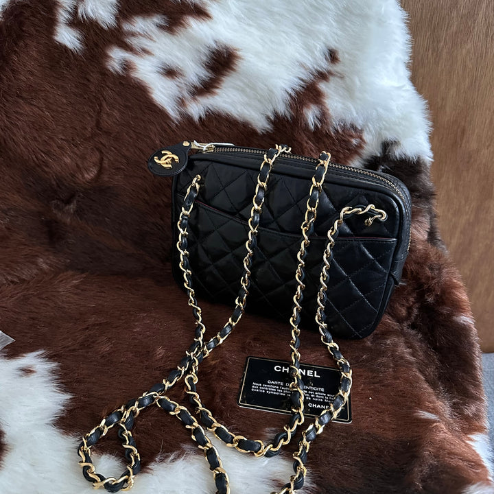 CHANEL Vintage Mini Double Chain Shell Bag 😍｜Black Quilted Leather × Dual Chain Carry × Compact Yet Spacious