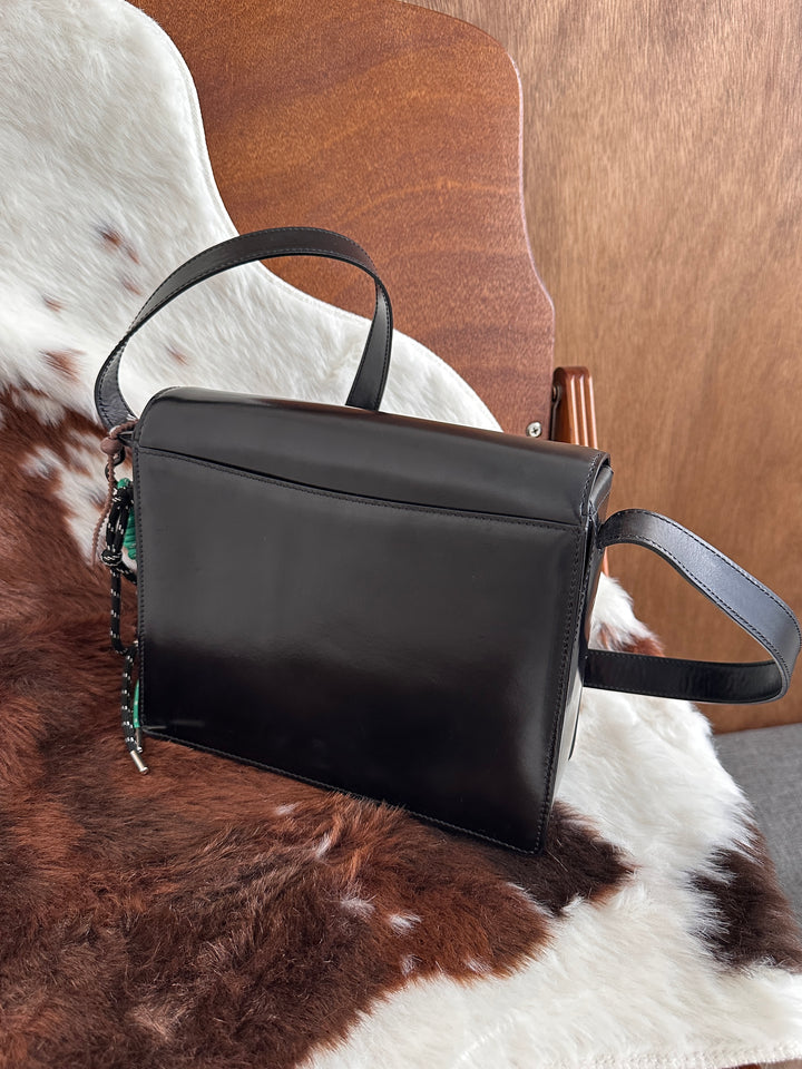 Celine Triomphe Box Leather Crossbody Bag 🖤｜Glossy Box Calfskin・Gold Coin Logo・Rare Vintage