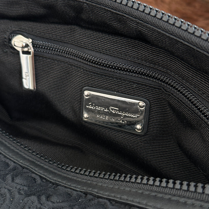 Salvatore Ferragamo Gancini Nylon Hand Bag 🖤｜Iconic Gancini Pattern × Twisted Handle Detail × Lightweight Everyday Style