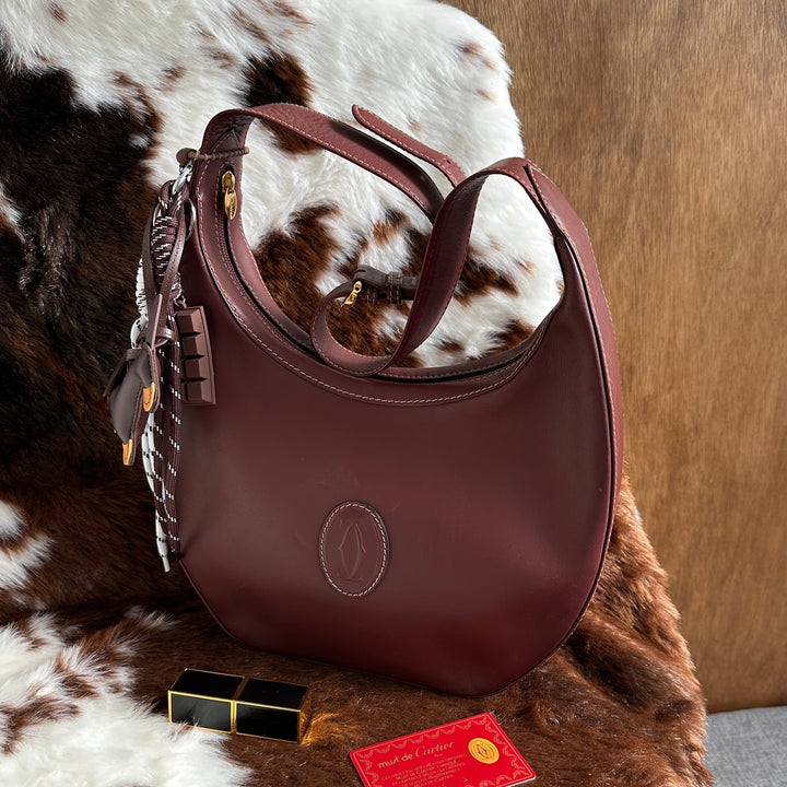 Cartier Must Line Hobo Shoulder Bag ❤️｜Iconic Must Line × Elegant Bordeaux Leather × Timeless Parisian Style