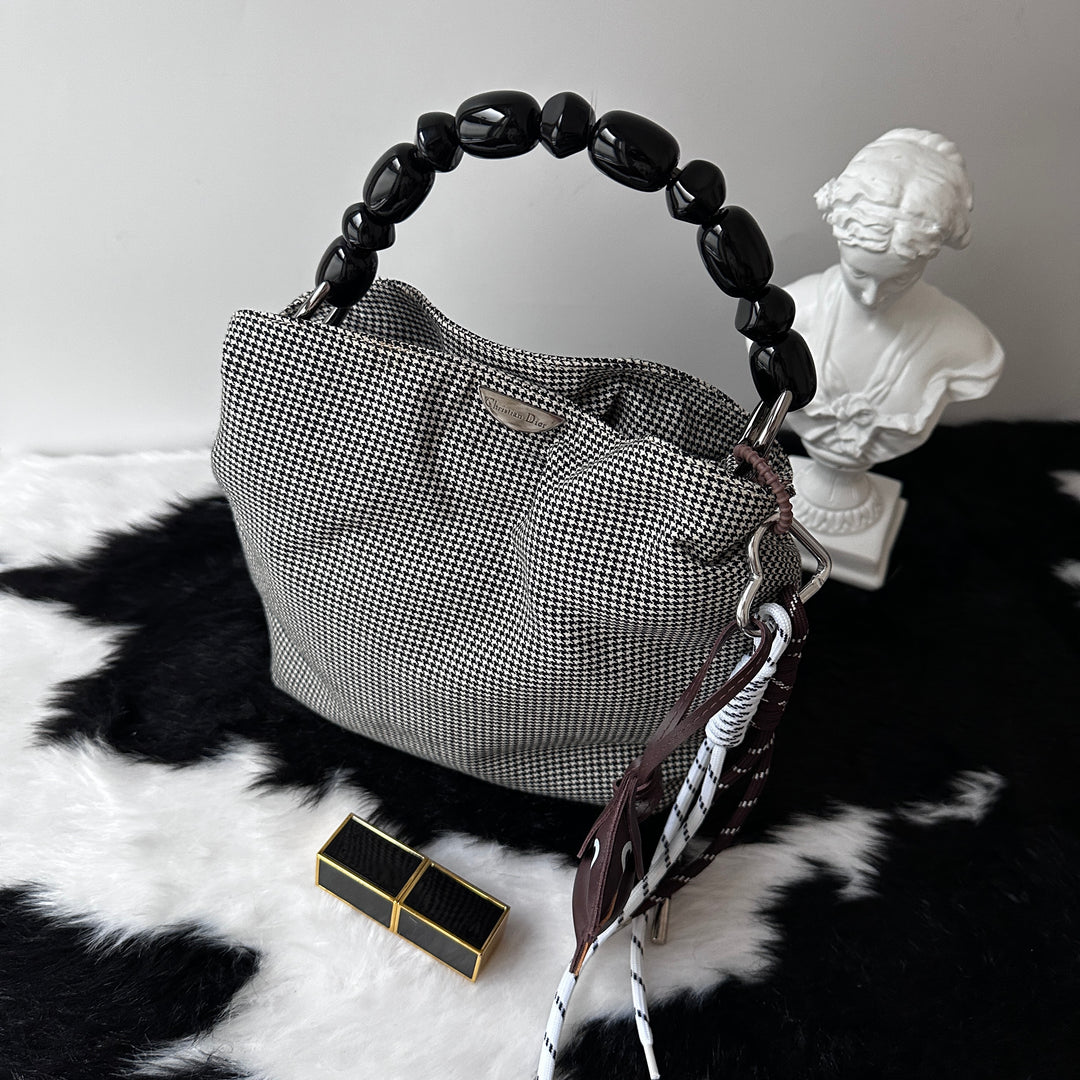 Dior Houndstooth Top Handle Bag 🤍🩶｜Chic Statement Handle × Classic Houndstooth × Convertible Crossbody Style