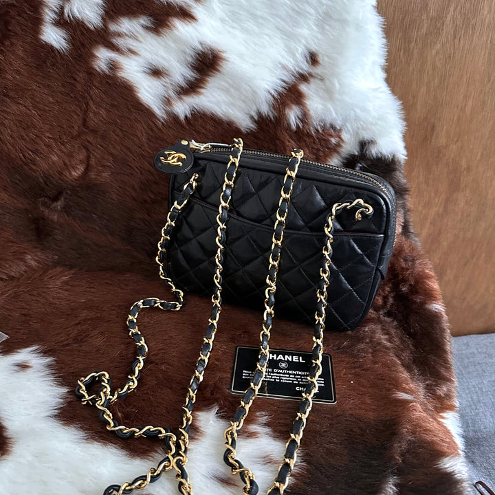 CHANEL Vintage Mini Double Chain Shell Bag 😍｜Black Quilted Leather × Dual Chain Carry × Compact Yet Spacious