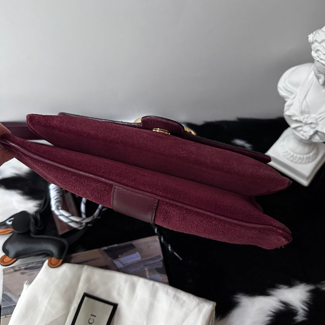 Gucci Large GG Suede Messenger Bag ❤️｜Oversized GG Hardware × Rich Burgundy Suede × Rare Full Set Find