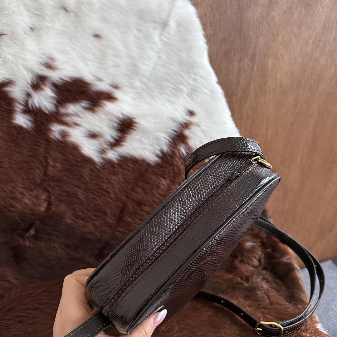 CELINE Vintage Lizard Leather Crossbody Bag 😻｜Rare Exotic Leather × Rich Chocolate Brown × Elegant Vintage Crest