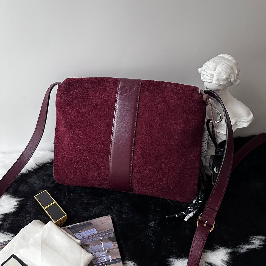 Gucci Large GG Suede Messenger Bag ❤️｜Oversized GG Hardware × Rich Burgundy Suede × Rare Full Set Find