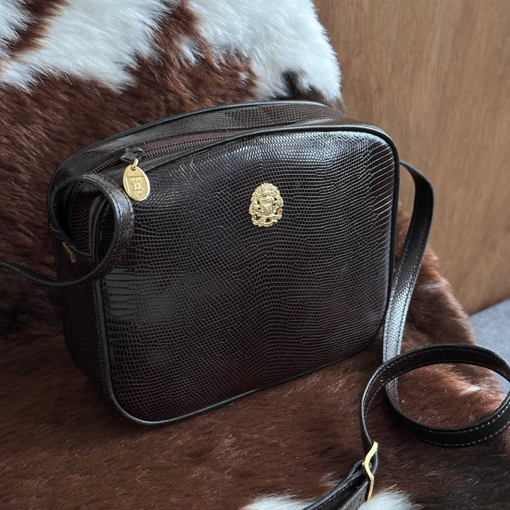 CELINE Vintage Lizard Leather Crossbody Bag 😻｜Rare Exotic Leather × Rich Chocolate Brown × Elegant Vintage Crest