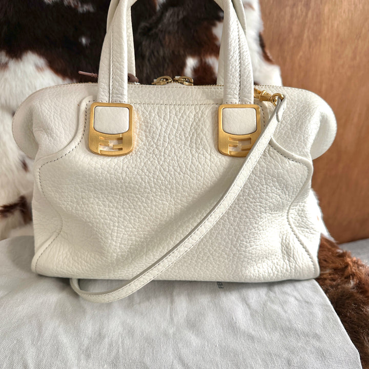 FENDI Soft Calf Leather Boston Bag 🤍｜Supple White Leather × Gold-Tone Details × Lightweight Everyday Carry