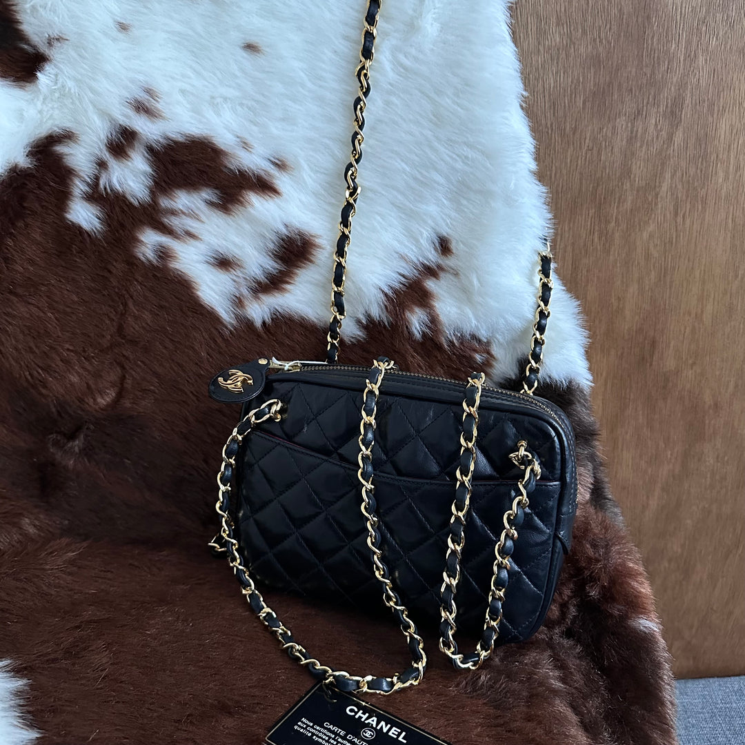 CHANEL Vintage Mini Double Chain Shell Bag 😍｜Black Quilted Leather × Dual Chain Carry × Compact Yet Spacious