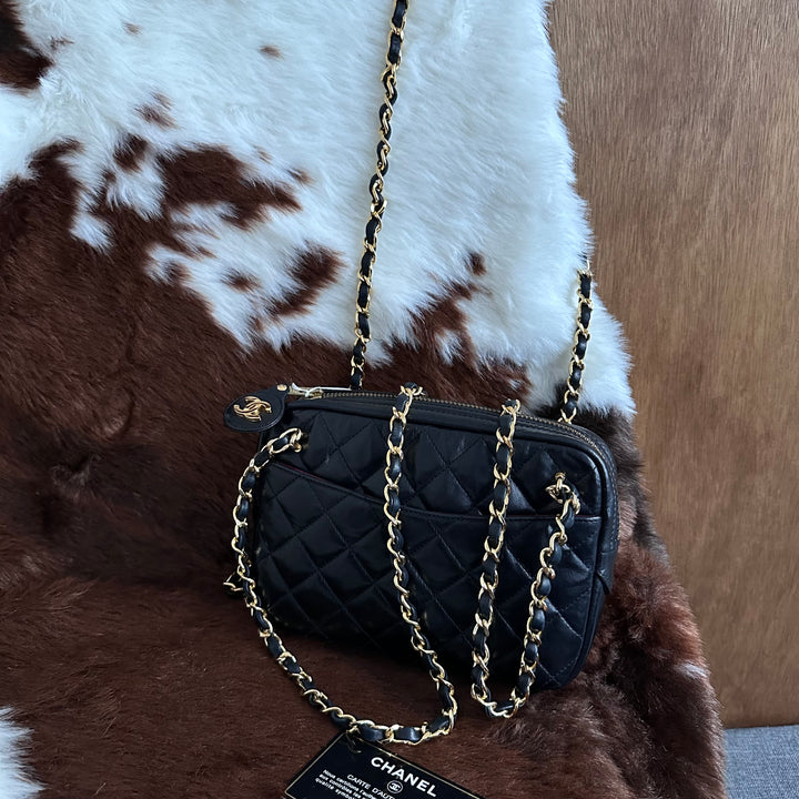 CHANEL Vintage Mini Double Chain Shell Bag 😍｜Black Quilted Leather × Dual Chain Carry × Compact Yet Spacious