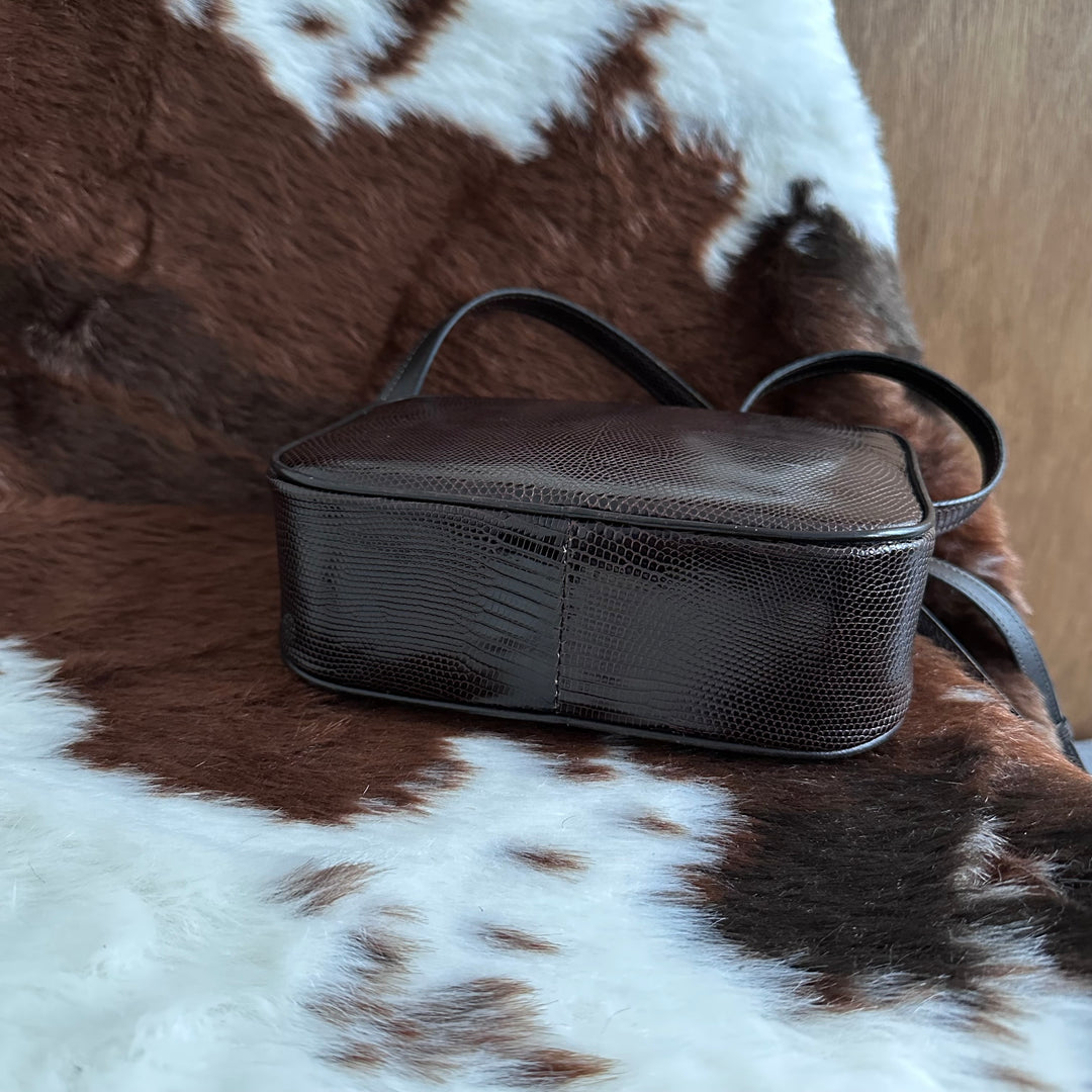 CELINE Vintage Lizard Leather Crossbody Bag 😻｜Rare Exotic Leather × Rich Chocolate Brown × Elegant Vintage Crest