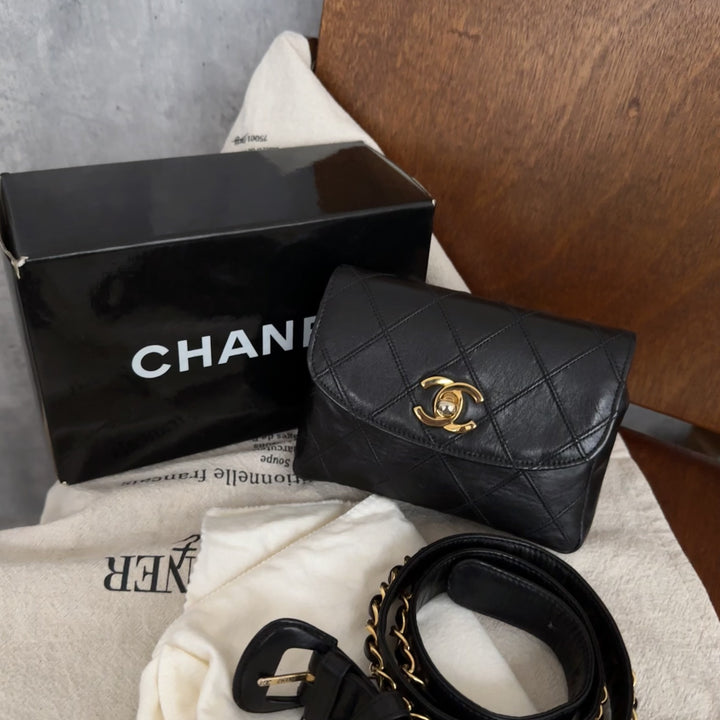 Chanel Black Caviar Leather Belt Bag with Chain – Gold Hardware