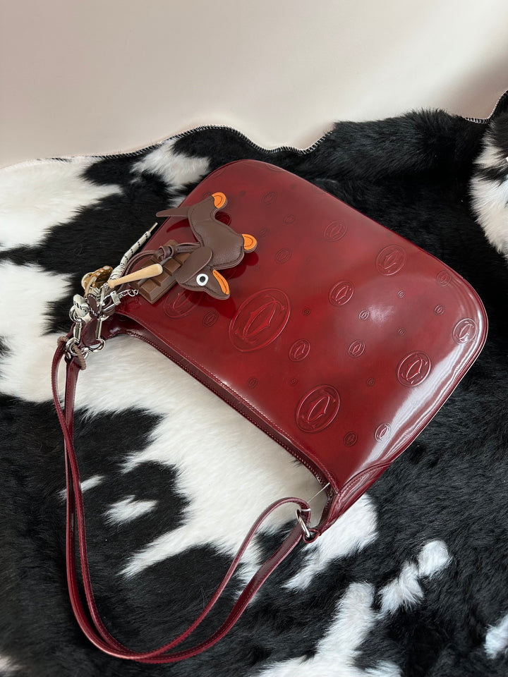 Cartier Happy Birthday Embossed Hobo Bag ❤️｜Glossy Patent Leather・Iconic Logo Embossing・Rare Vintage Piece