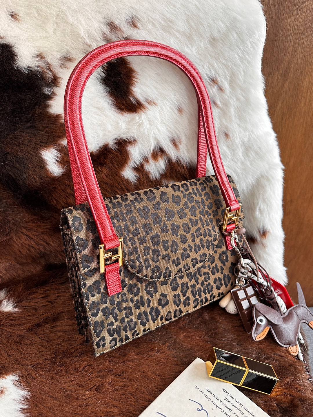 Fendi Leopard Print Hobo Bag 🐆｜Lizard Leather Handle・Gold Hardware・Vintage Chic