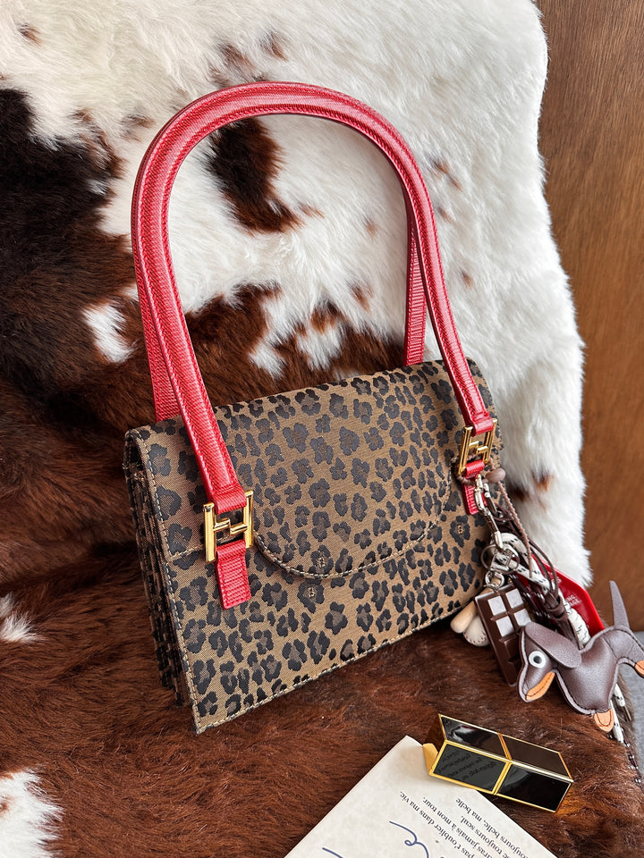 Fendi Leopard Print Hobo Bag 🐆｜Lizard Leather Handle・Gold Hardware・Vintage Chic