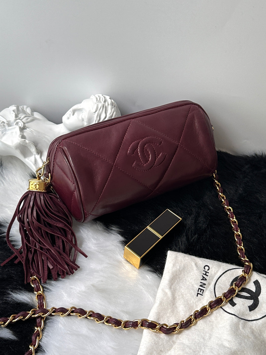 Chanel Mini Boston Chain Bag ❤️✨｜Quilted CC Logo・Tassel Detail・Rare Mini Size