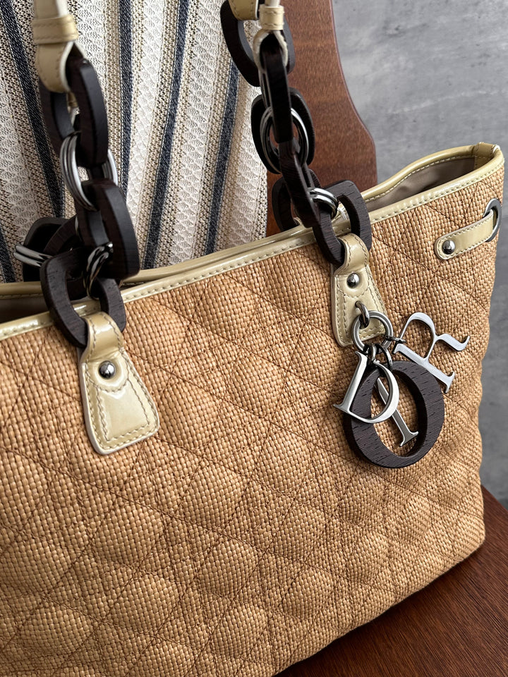 Dior Panarea Quilted Tote Bag with Wood Charm