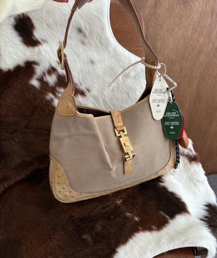 Gucci Jackie Ostrich-Trim Hobo Bag 🤎｜Rare Exotic Patchwork × Iconic Jackie Clasp × GG Logo Lining