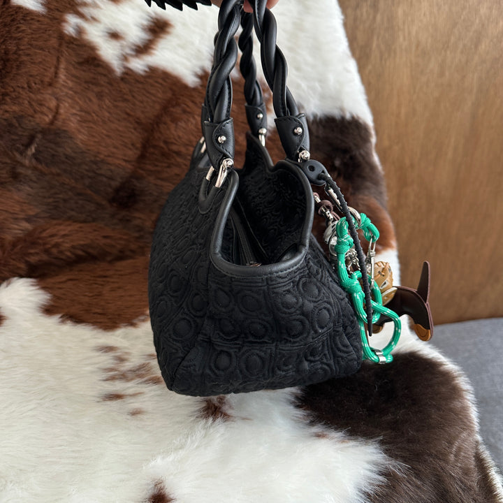 Salvatore Ferragamo Gancini Nylon Hand Bag 🖤｜Iconic Gancini Pattern × Twisted Handle Detail × Lightweight Everyday Style