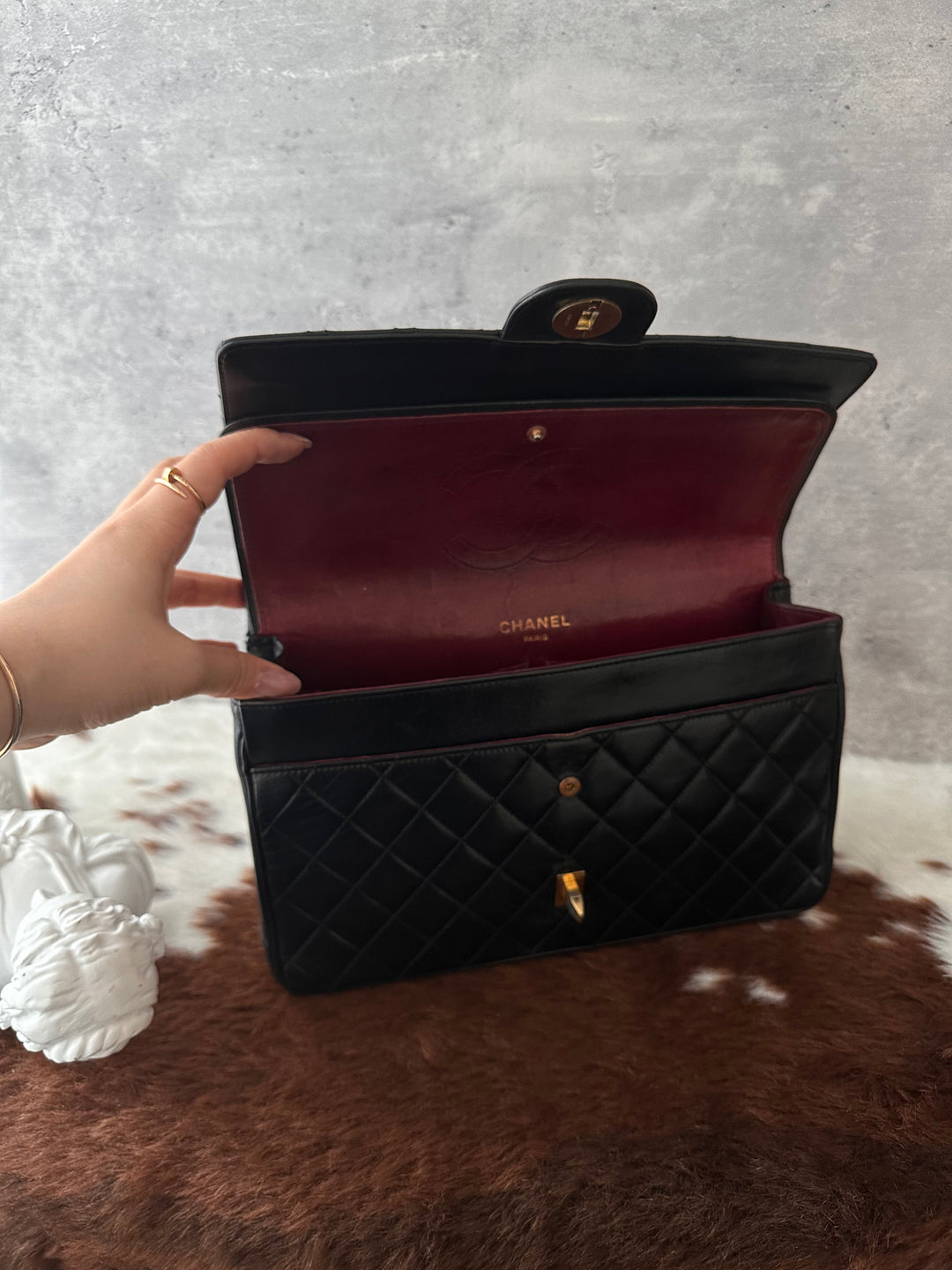 Chanel Vintage Special Edition Double Flap 25cm ✨🖤｜Full Leather × CC Turn-Lock × 2.55-Style Chain