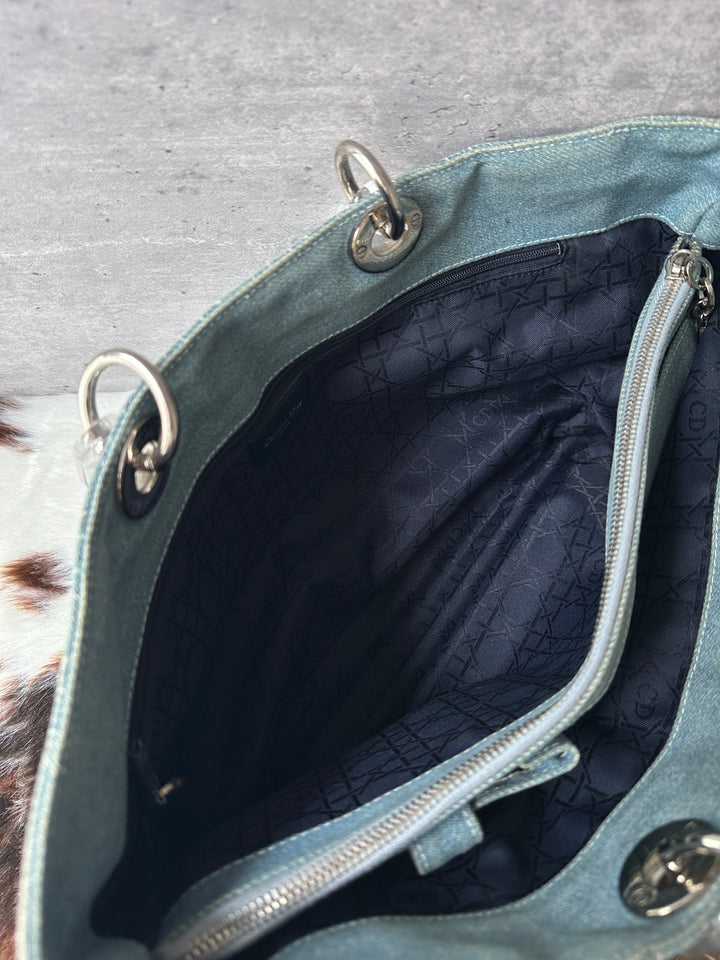 DIOR Denim Soft Lady Dior Tote Bag 🩵｜Light Blue Denim × Clear Top Handles × Casual Styling