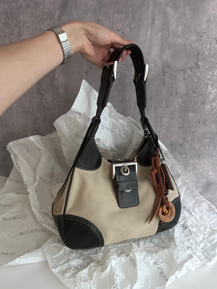 PRADA Canvas & Leather Hobo Bag – Side Logo Detail × Convertible to Crossbody 🖤