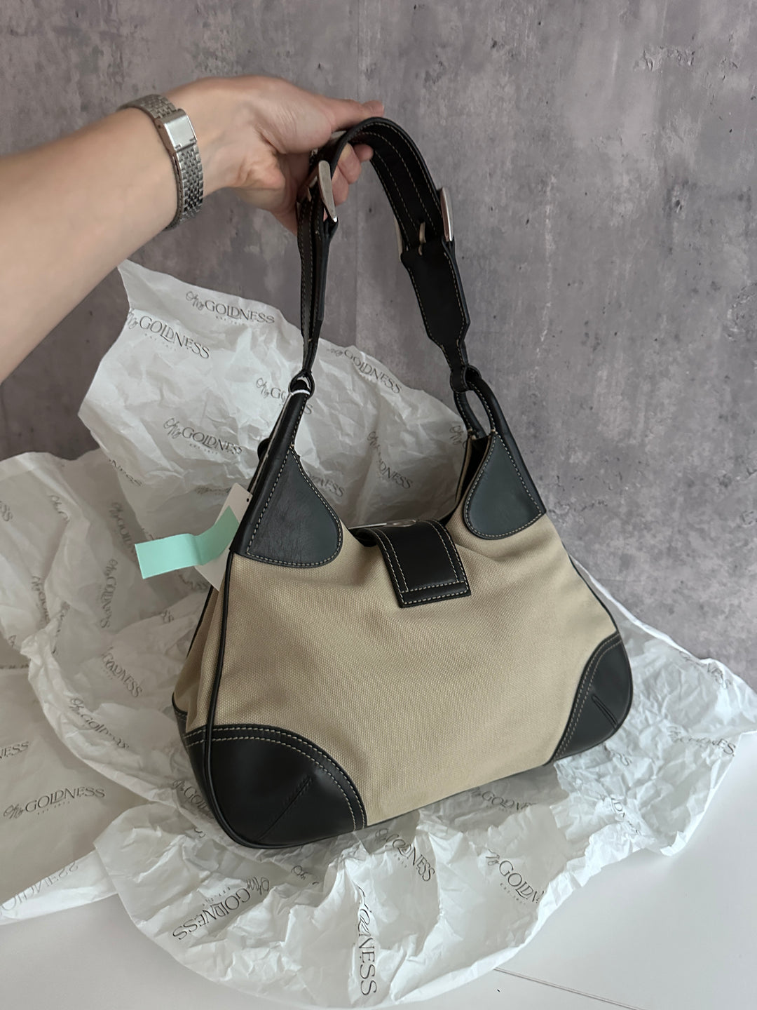 PRADA Canvas & Leather Hobo Bag – Side Logo Detail × Convertible to Crossbody 🖤