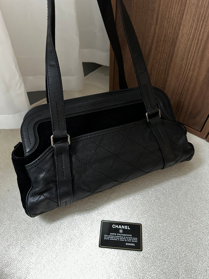 CHANEL 2.55 Frame Tote 🖤✨ Lizard Grain & Velvet Mix