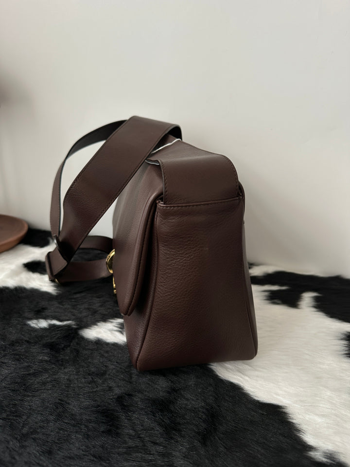 Ferragamo “Chocolate Gancini Crossbody” 🍫✨ | Soft Leather & Timeless Elegance