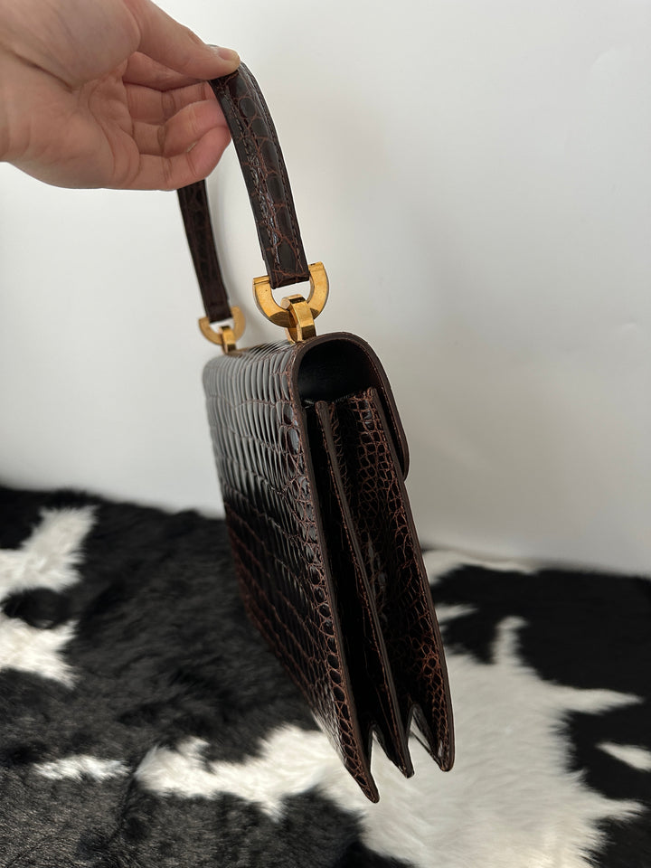 GUCCI Crocodile Leather GG Turn Lock Top Handle Bag｜Rare Exotic Skin Treasure × Elegant Deep Cocoa × Iconic GG Hardware 🤎🐊✨
