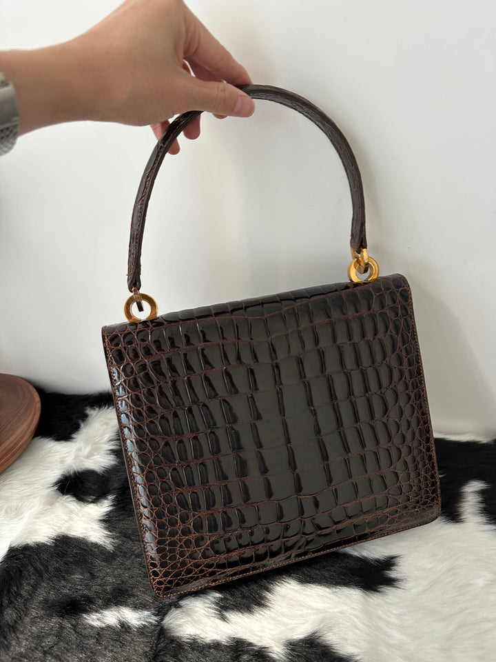 GUCCI Crocodile Leather GG Turn Lock Top Handle Bag｜Rare Exotic Skin Treasure × Elegant Deep Cocoa × Iconic GG Hardware 🤎🐊✨