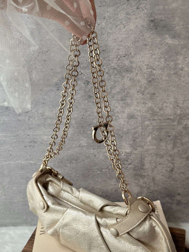 Ferragamo Mini Chain Bag 💛｜Champagne Gold Leather × Special Chain Detail × Elegant Evening-Bag Feel✨
