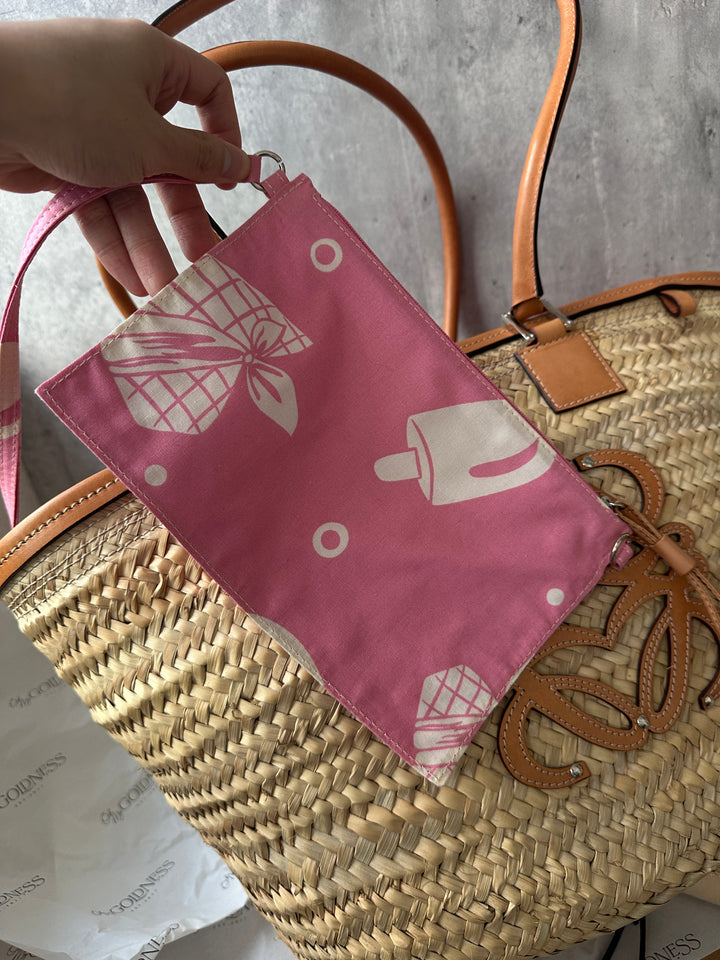 LOEWE Raffia Shoulder Bag – Long Leather Handle × Full Set + Pouch 🤎