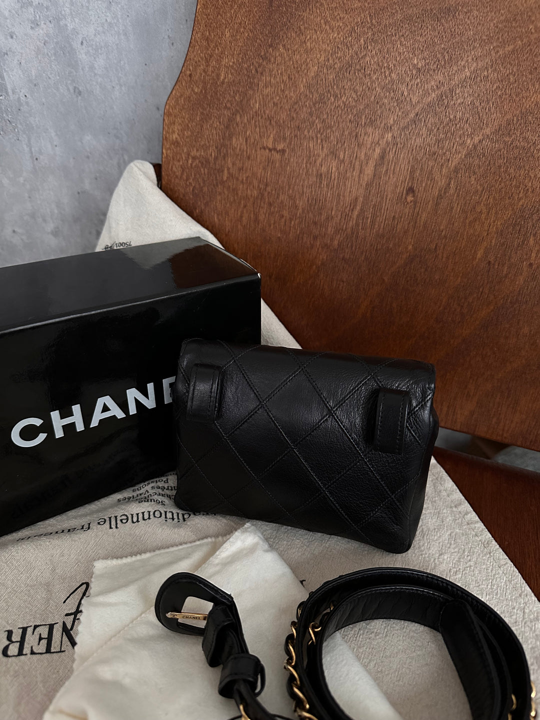 Chanel Black Caviar Leather Belt Bag with Chain – Gold Hardware