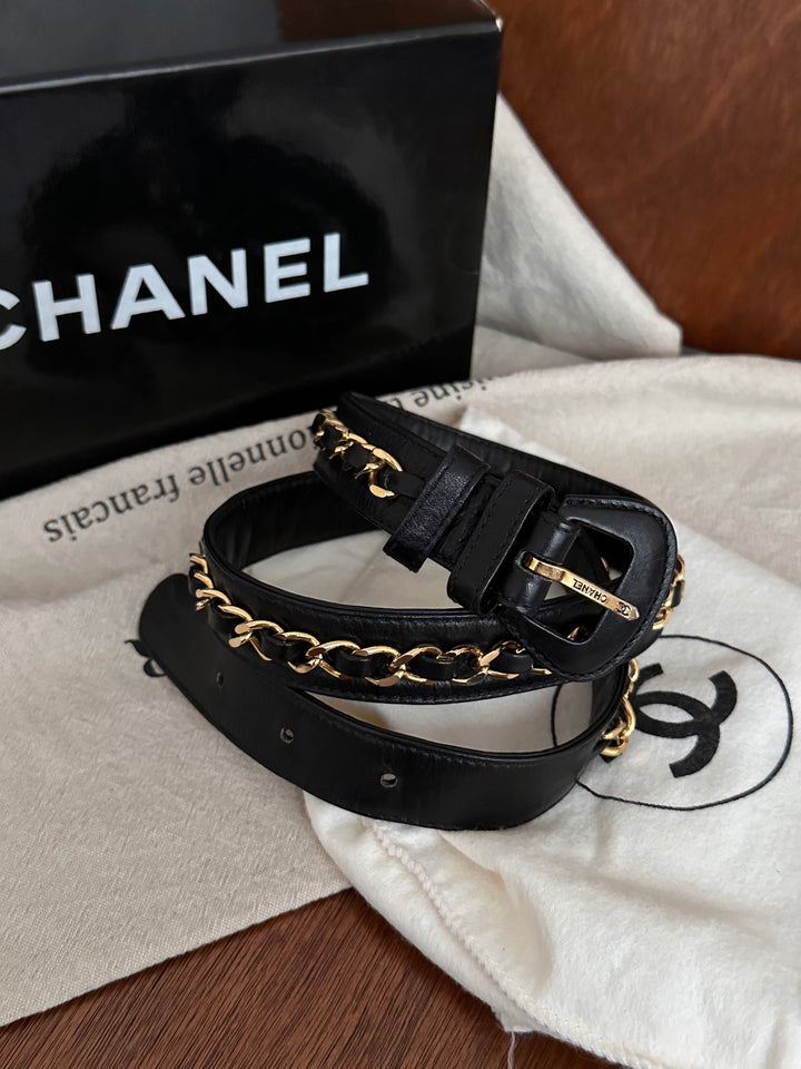 Chanel Black Caviar Leather Belt Bag with Chain – Gold Hardware