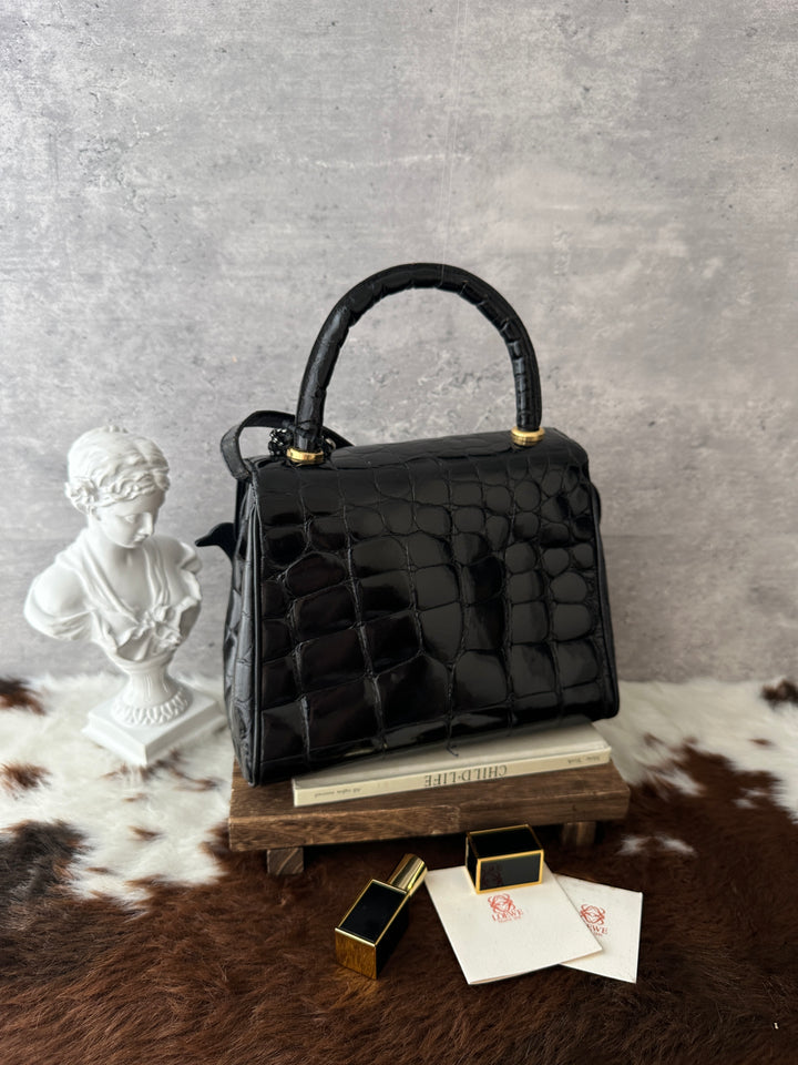 Loewe Vintage Crocodile Kelly Small 🖤｜Black Crocodile・Gold Hardware・Convertible Shoulder Bag
