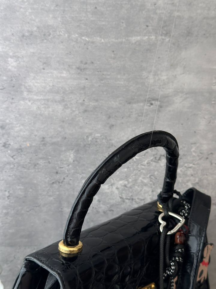Loewe Vintage Crocodile Kelly Small 🖤｜Black Crocodile・Gold Hardware・Convertible Shoulder Bag