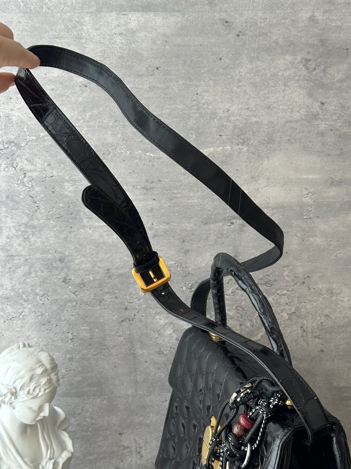 Loewe Vintage Crocodile Kelly Small 🖤｜Black Crocodile・Gold Hardware・Convertible Shoulder Bag