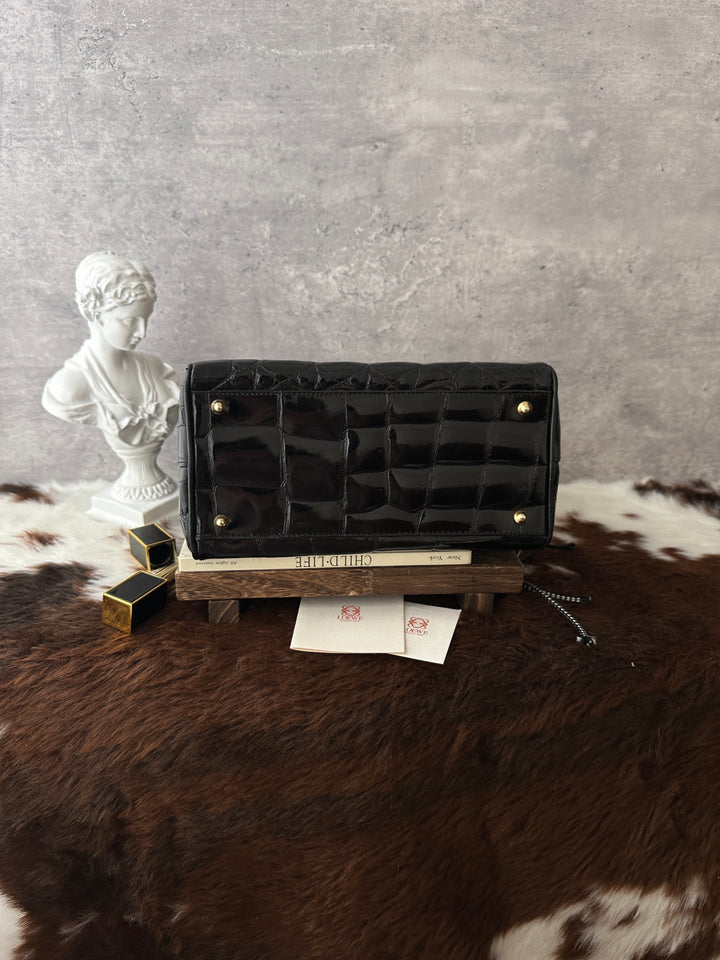 Loewe Vintage Crocodile Kelly Small 🖤｜Black Crocodile・Gold Hardware・Convertible Shoulder Bag