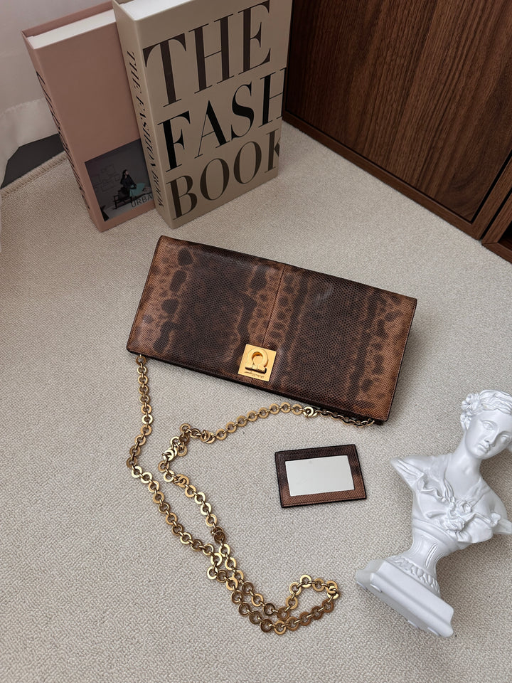 Ferragamo Lizard Skin Horseshoe Clasp Chain Bag 🤎✨ Ultra Raread