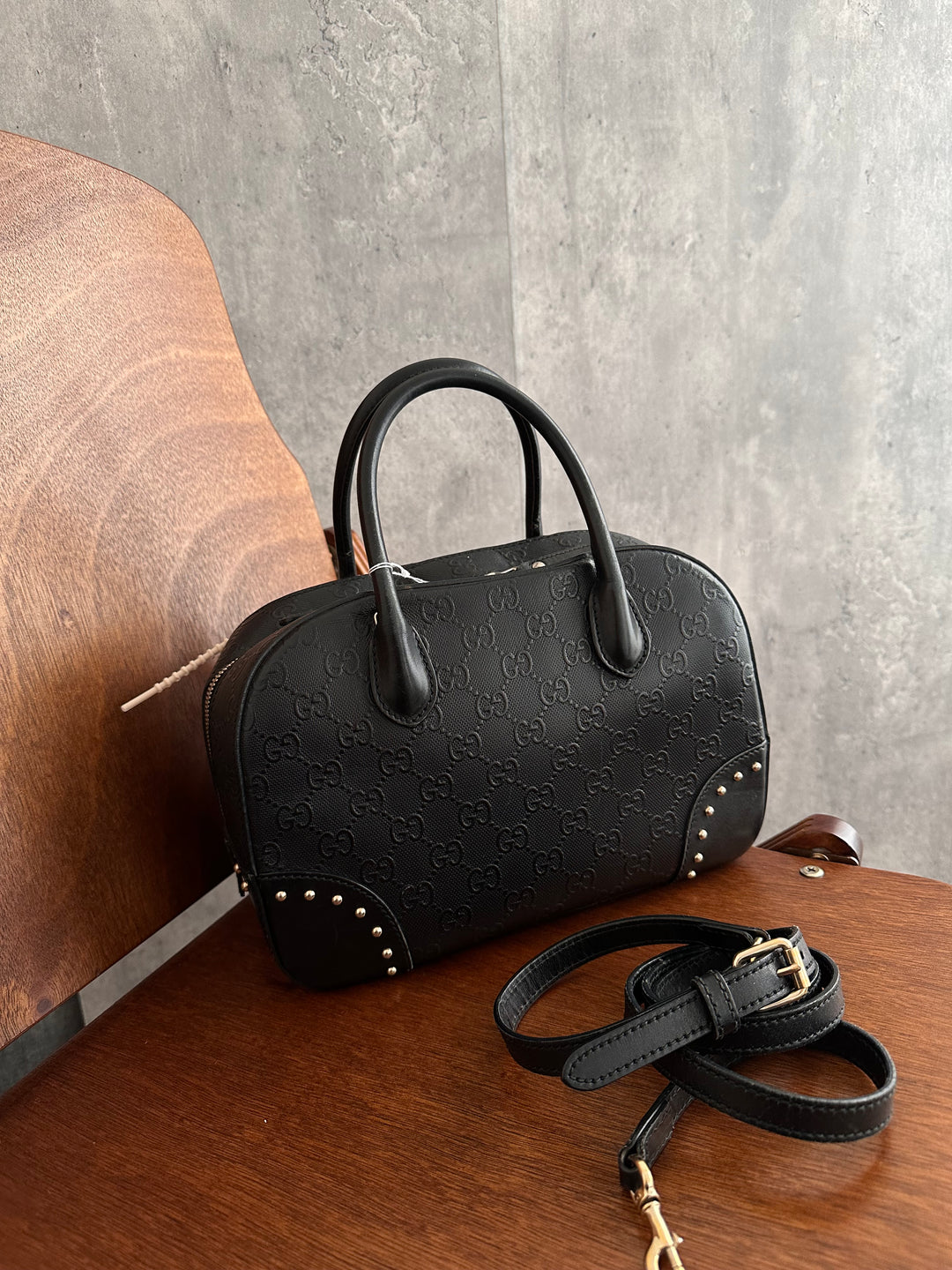 Gucci GG Embossed Leather Small Boston Bag – Black (with Original Strap)