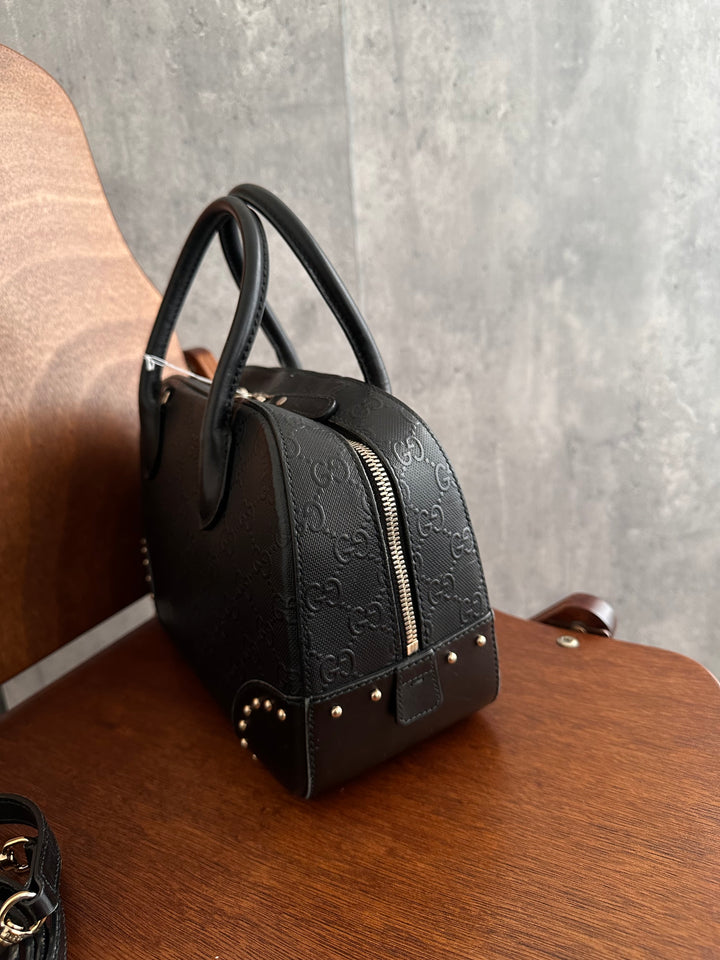 Gucci GG Embossed Leather Small Boston Bag – Black (with Original Strap)