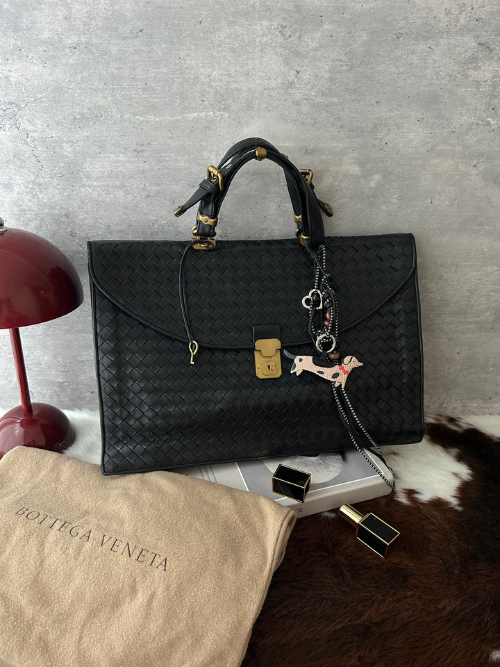 Bottega Veneta Intrecciato Briefcase 🖤｜Vintage Gold Hardware・Unisex Work Bag・Fits Laptop
