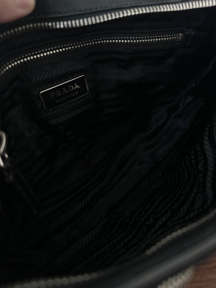 Prada Flap Hobo Bag 🖤✨ Nylon & Leather Mix