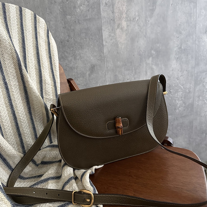 Gucci Bamboo Crossbody Bag – Olive Green (Pigskin Leather)