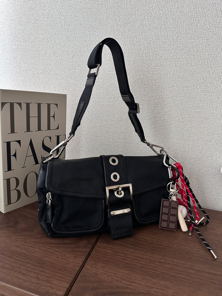 Prada Flap Hobo Bag 🖤✨ Nylon & Leather Mix